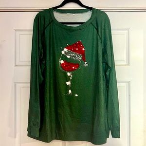 Christmas Shirt with Wine Glass
Size 2x
A couple of loose stitches on collar